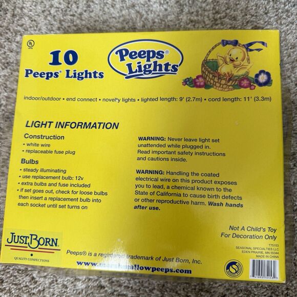 New Peeps Lights 10 Peep Chicks Yellow String Light Set Easter Indoor/Outdoor - Picture 2 of 4